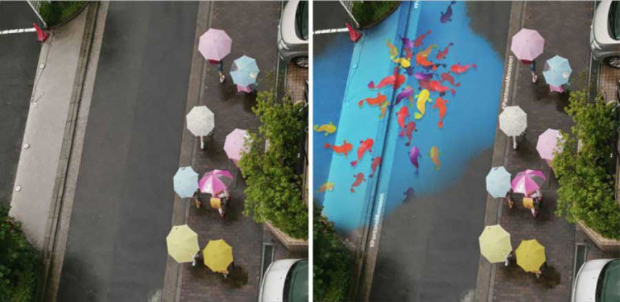 Dans les rues de Séoul, d’énormes œuvres d’art de rue apparaissent dès qu’il pleut.