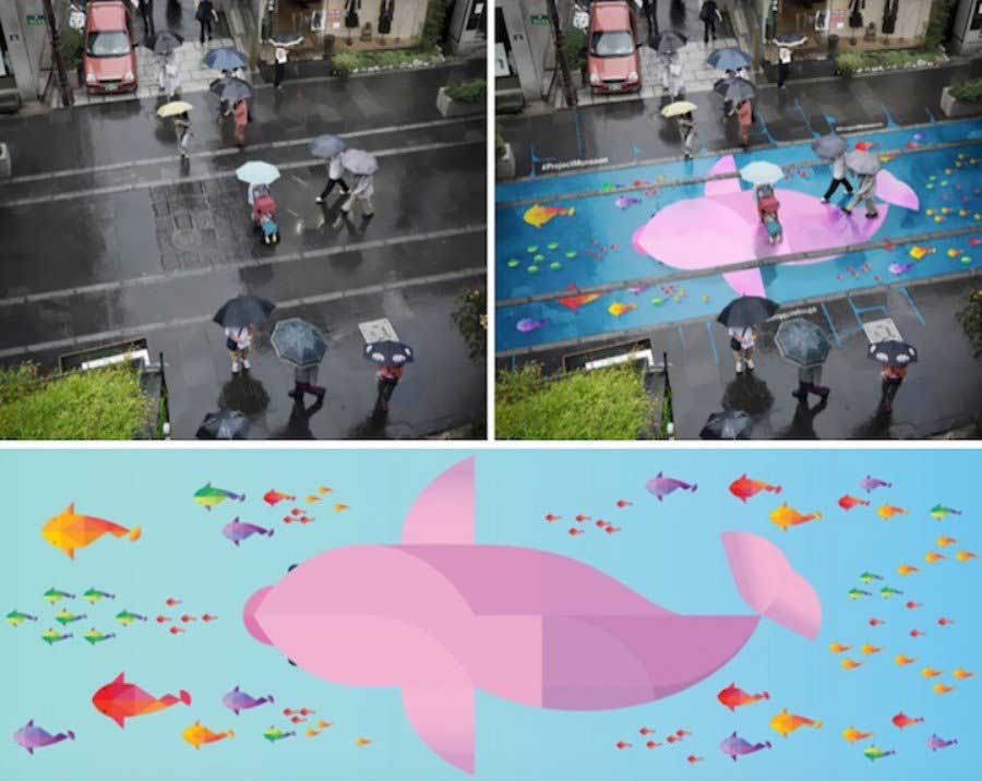 Dans les rues de Séoul, d’énormes œuvres d’art de rue apparaissent dès qu’il pleut.