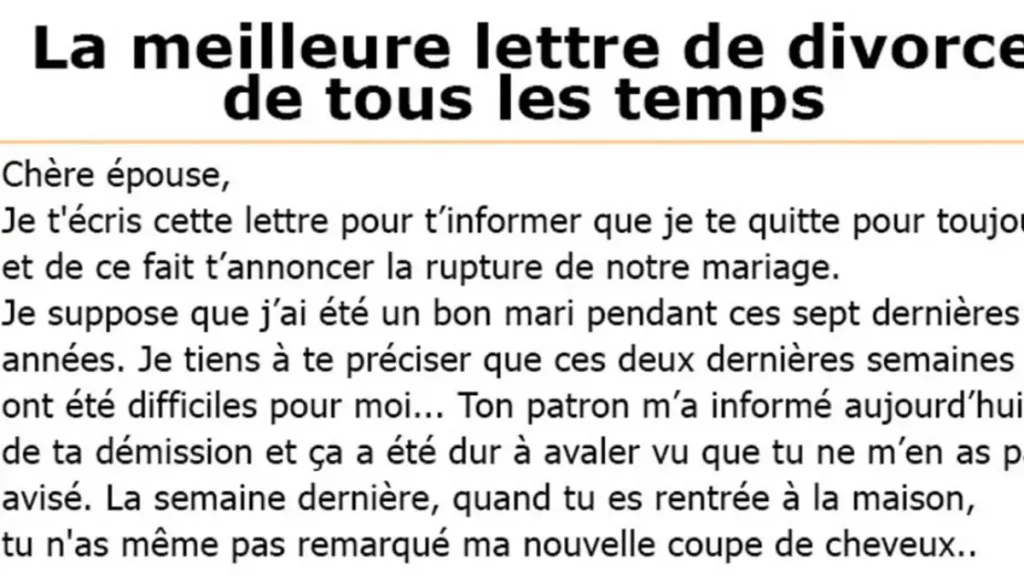 La meilleure lettre de divorce de tous les temps - Bonne idée
