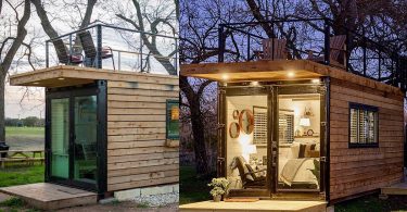 Une mini maison container de 18m2 habillée de bois recyclé