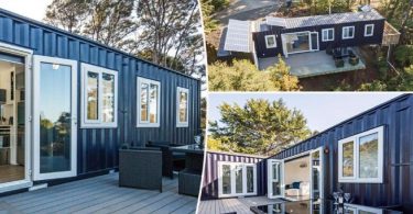 Cette splendide maison container avec panneaux solaires est cachée au cœur de la nature