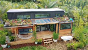 Une petite maison de rêve en conteneur avec toit végétalisé