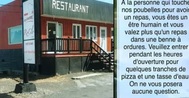 Un restaurant accroche un panneau après avoir attrapé des sans-abris manger des restes de repas dans une poubelle